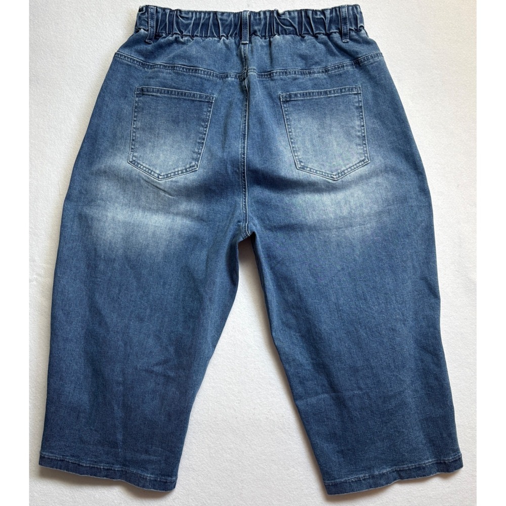 Flamingals Blue Denim Culottes Balloon Leg Drawstring Shorts Plus Size 3XL NWT - Picture 4 of 9